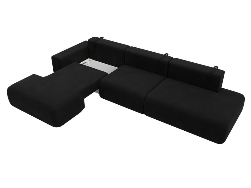 Диван угловой Лига-036 НПБ Модерн Лонг левый угол, Микровельвет, Черный