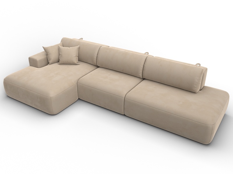 Диван угловой Лига-036 НПБ Модерн Лонг левый угол, Велюр, SEVEN 729 бежевый