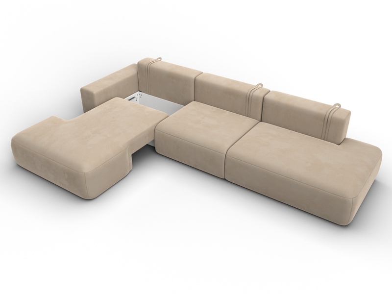 Диван угловой Лига-036 НПБ Модерн Лонг левый угол, Велюр, SEVEN 729 бежевый