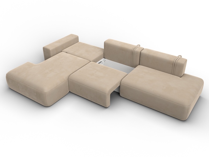 Диван угловой Лига-036 НПБ Модерн Лонг левый угол, Велюр, SEVEN 729 бежевый