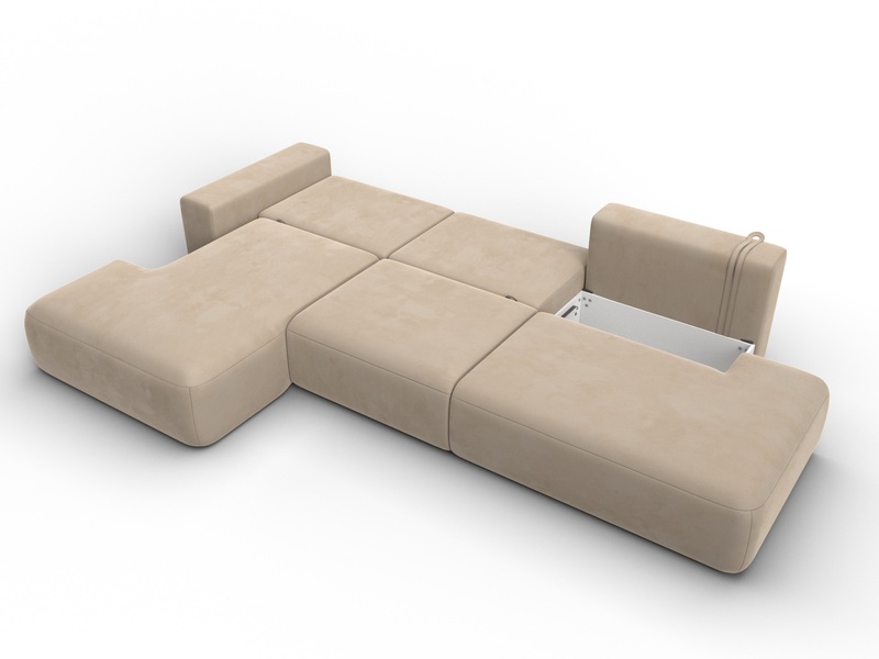 Диван угловой Лига-036 НПБ Модерн Лонг левый угол, Велюр, SEVEN 729 бежевый
