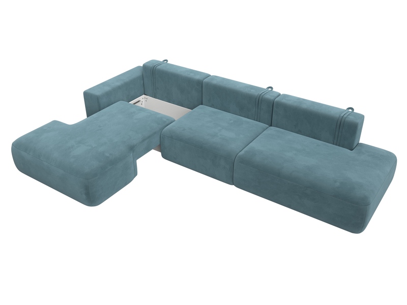 Диван угловой Лига-036 НПБ Модерн Лонг левый угол, Велюр, SEVEN 113 бирюзовый
