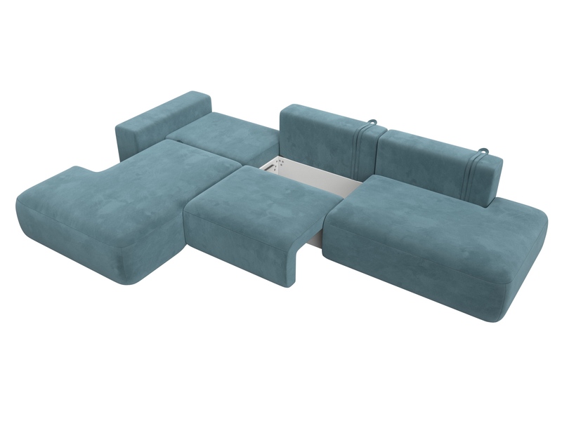 Диван угловой Лига-036 НПБ Модерн Лонг левый угол, Велюр, SEVEN 113 бирюзовый