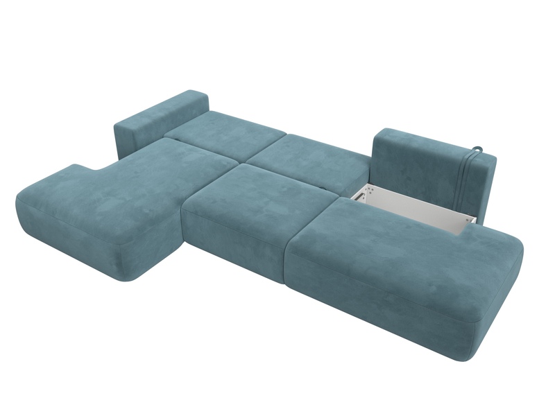 Диван угловой Лига-036 НПБ Модерн Лонг левый угол, Велюр, SEVEN 113 бирюзовый