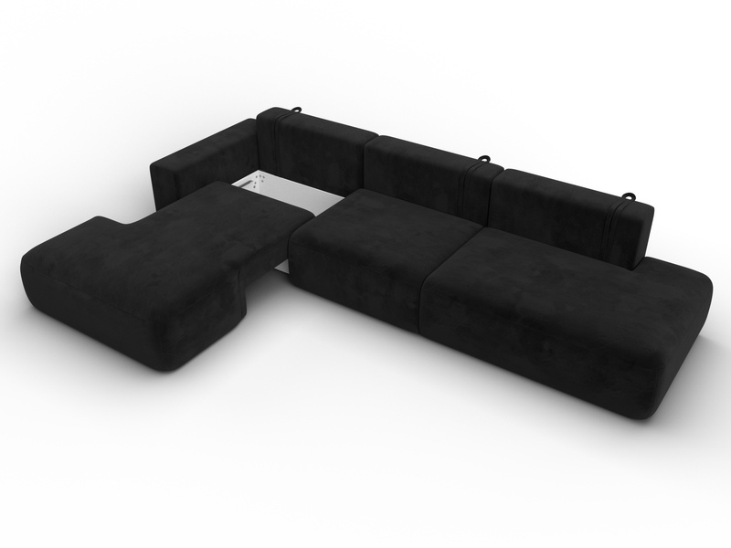 Диван угловой Лига-036 НПБ Модерн Лонг левый угол, Велюр, SEVEN 35 черный