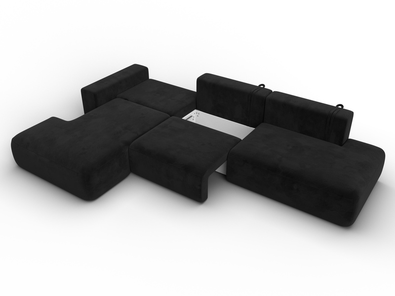 Диван угловой Лига-036 НПБ Модерн Лонг левый угол, Велюр, SEVEN 35 черный