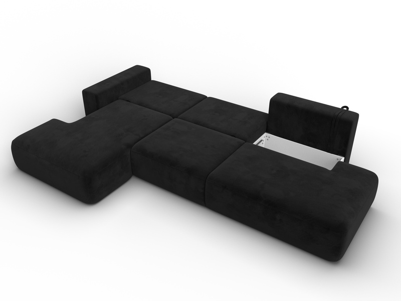 Диван угловой Лига-036 НПБ Модерн Лонг левый угол, Велюр, SEVEN 35 черный