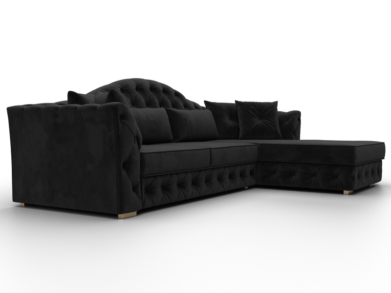 Диван угловой Артис правый угол, Велюр, SEVEN 35 черный