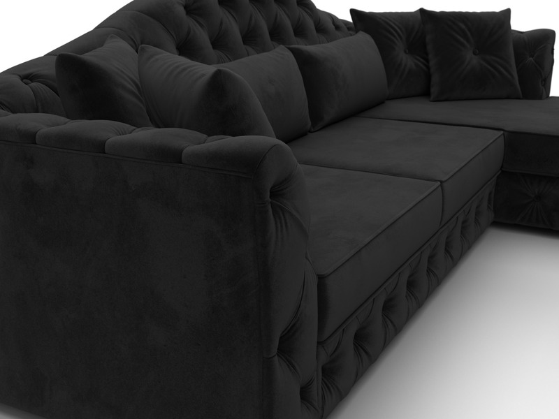 Диван угловой Артис правый угол, Велюр, SEVEN 35 черный