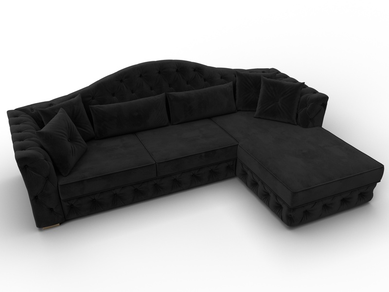 Диван угловой Артис правый угол, Велюр, SEVEN 35 черный