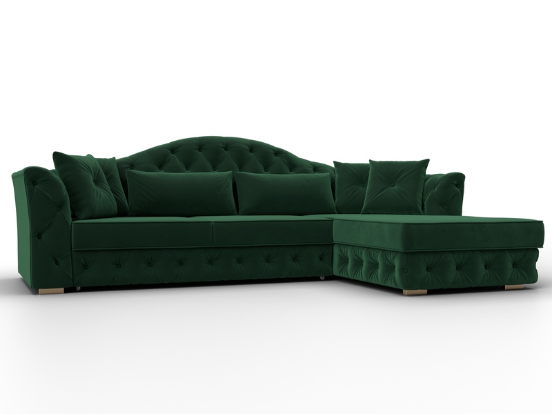 Диван угловой Артис правый угол, Велюр, SEVEN 626 зеленый