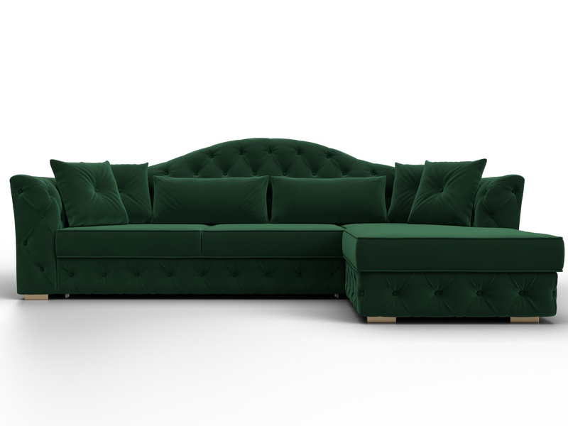 Диван угловой Артис правый угол, Велюр, SEVEN 626 зеленый