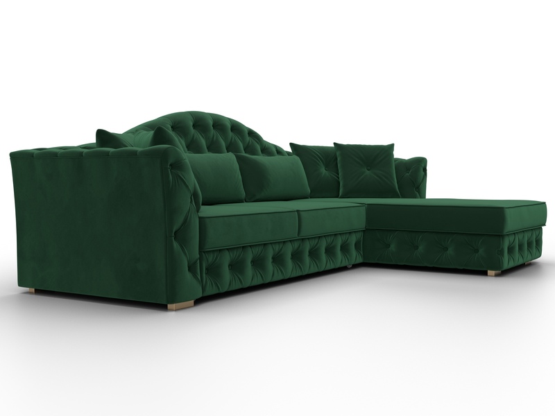 Диван угловой Артис правый угол, Велюр, SEVEN 626 зеленый