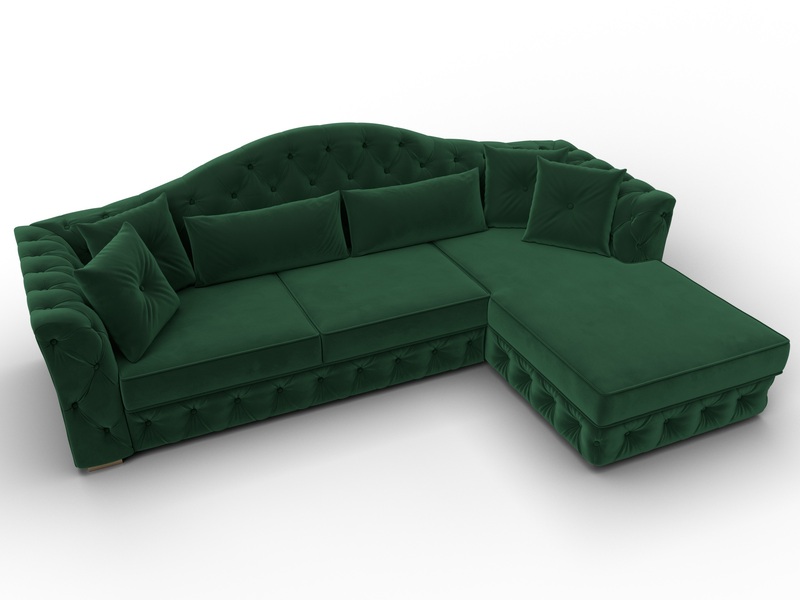 Диван угловой Артис правый угол, Велюр, SEVEN 626 зеленый