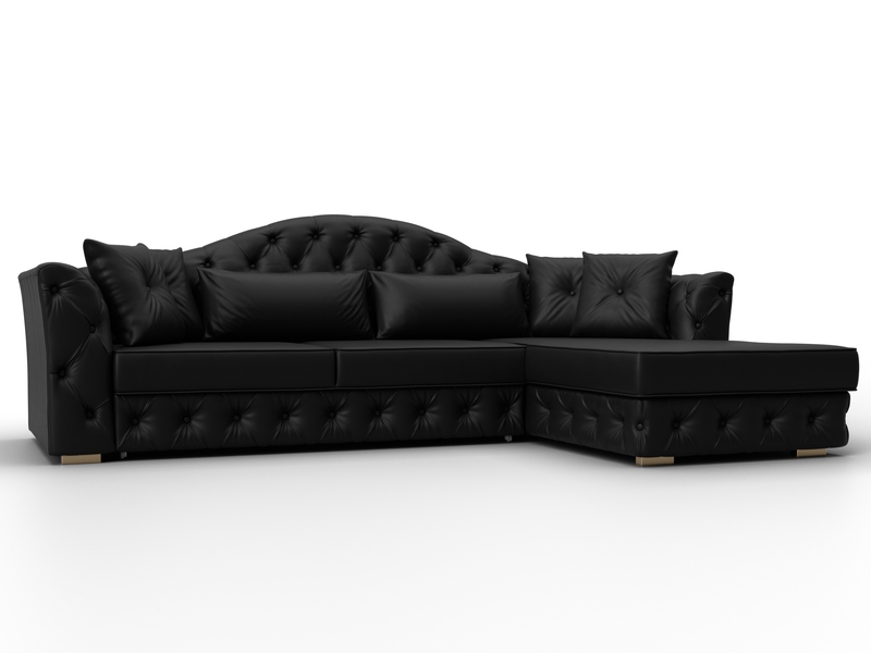 Диван угловой Артис правый угол, Экокожа, Черный