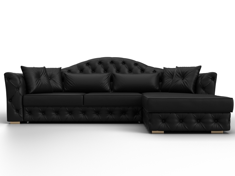 Диван угловой Артис правый угол, Экокожа, Черный