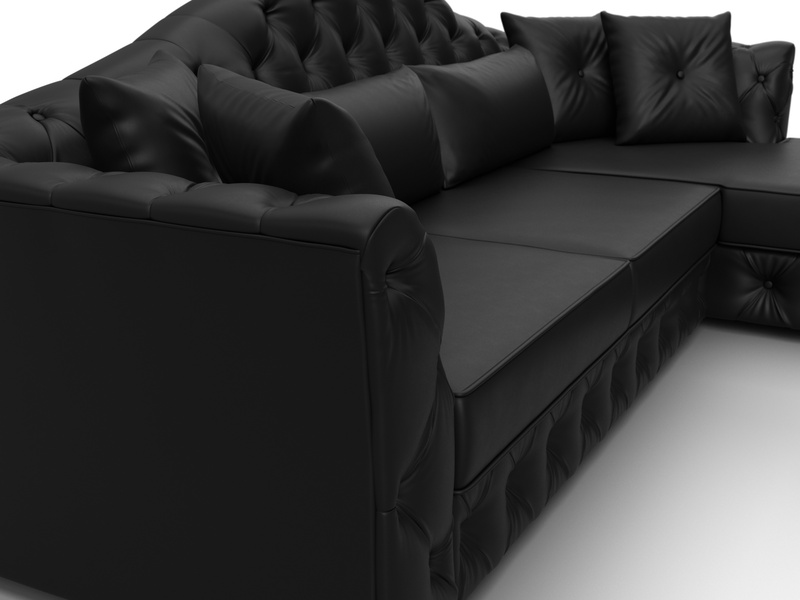 Диван угловой Артис правый угол, Экокожа, Черный