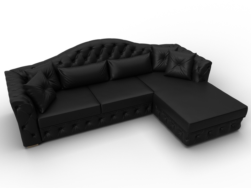 Диван угловой Артис правый угол, Экокожа, Черный