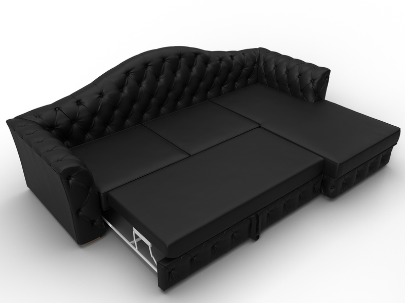 Диван угловой Артис правый угол, Экокожа, Черный