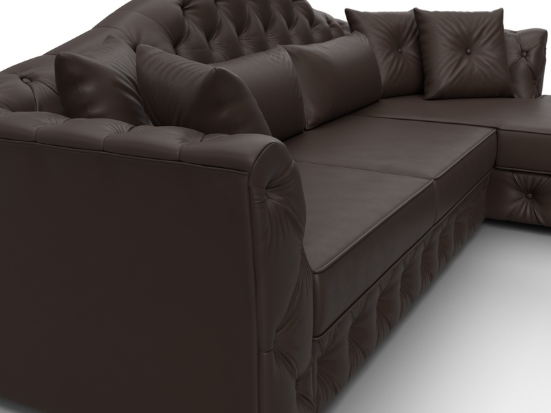 Диван угловой Артис правый угол, Экокожа, Коричневый