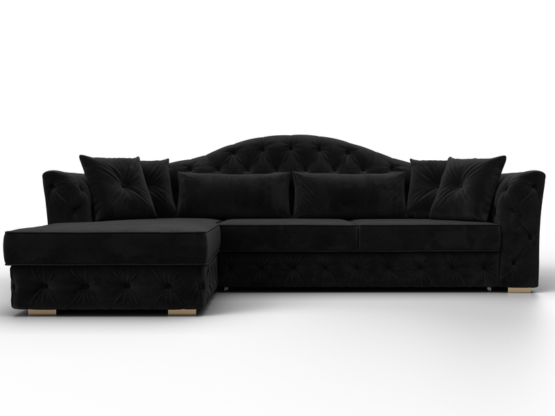 Диван угловой Артис левый угол, Велюр, SEVEN 35 черный