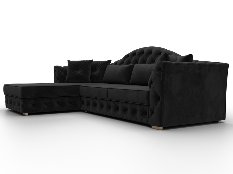 Диван угловой Артис левый угол, Велюр, SEVEN 35 черный