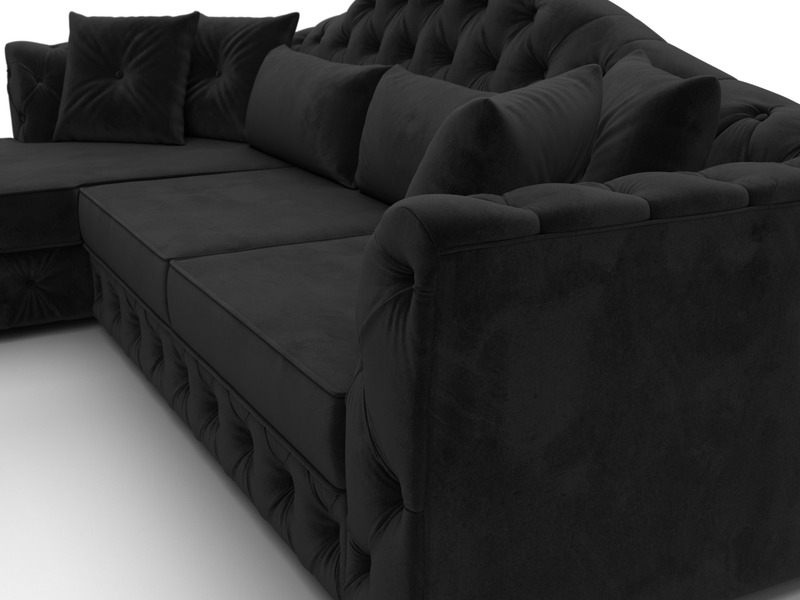 Диван угловой Артис левый угол, Велюр, SEVEN 35 черный