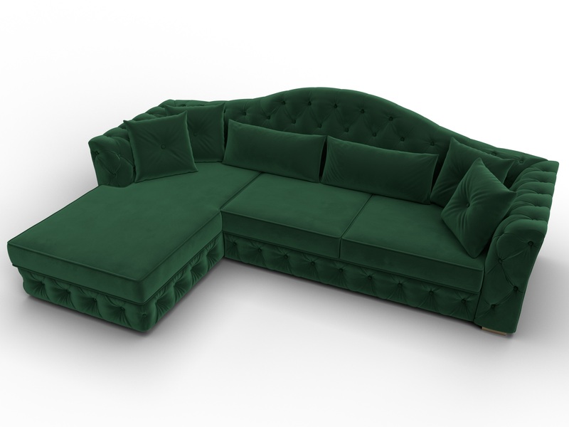 Диван угловой Артис левый угол, Велюр, SEVEN 626 зеленый