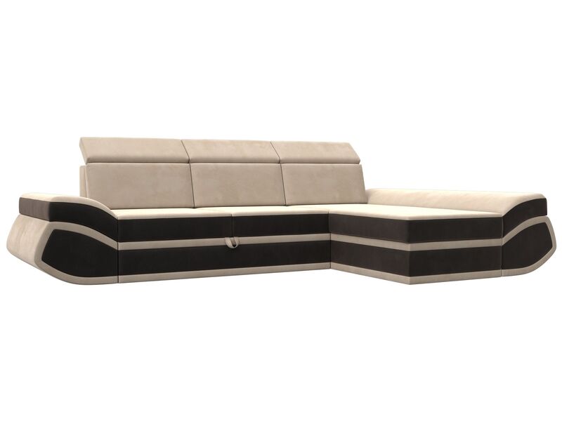 Диван угловой Лига-032 правый угол, Велюр, Seven 729 бежевый;Seven 727 коричневый
