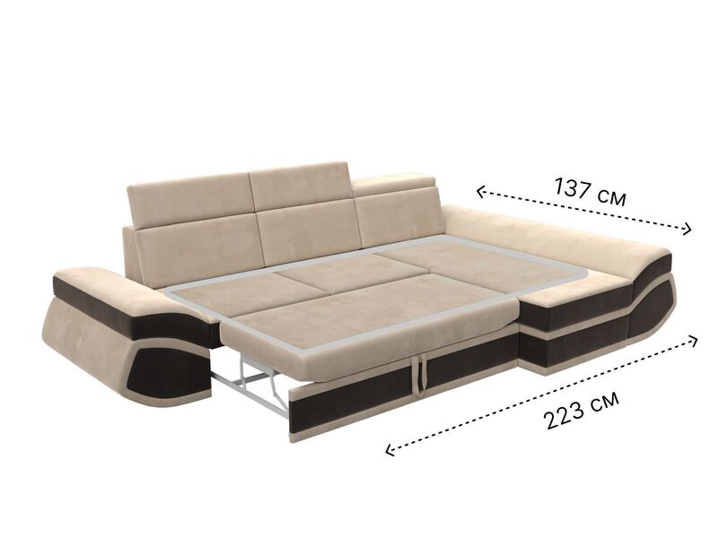Диван угловой Лига-032 правый угол, Велюр, Seven 729 бежевый;Seven 727 коричневый