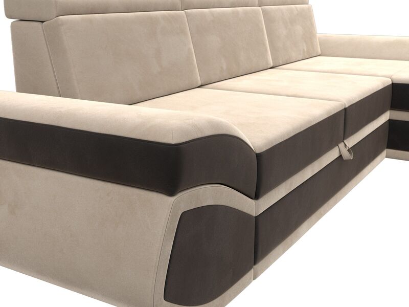 Диван угловой Лига-032 правый угол, Велюр, Seven 729 бежевый;Seven 727 коричневый