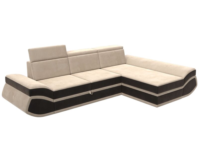Диван угловой Лига-032 правый угол, Велюр, Seven 729 бежевый;Seven 727 коричневый