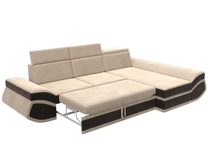 Диван угловой Лига-032 правый угол, Велюр, Seven 729 бежевый;Seven 727 коричневый