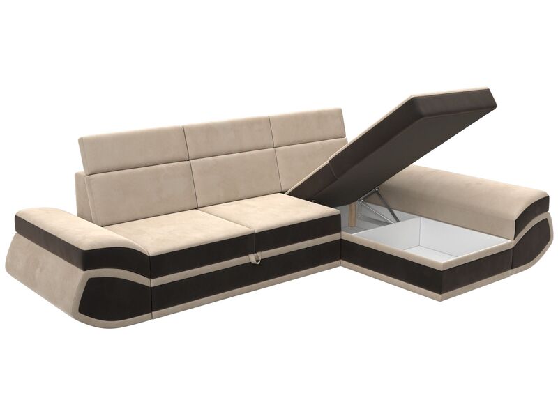 Диван угловой Лига-032 правый угол, Велюр, Seven 729 бежевый;Seven 727 коричневый