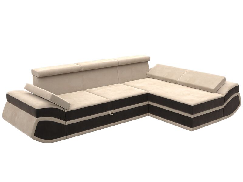 Диван угловой Лига-032 правый угол, Велюр, Seven 729 бежевый;Seven 727 коричневый
