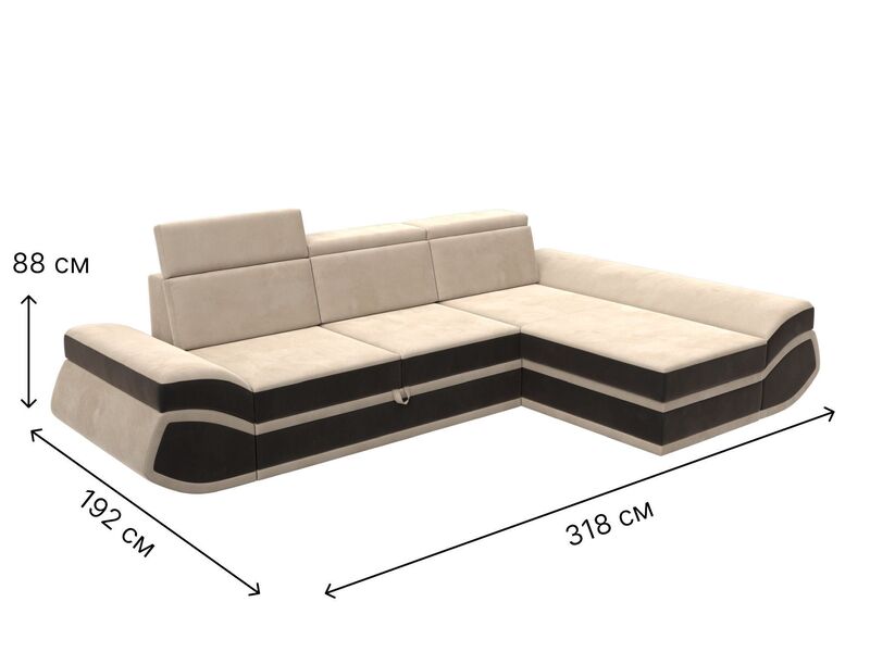 Диван угловой Лига-032 правый угол, Велюр, Seven 729 бежевый;Seven 727 коричневый