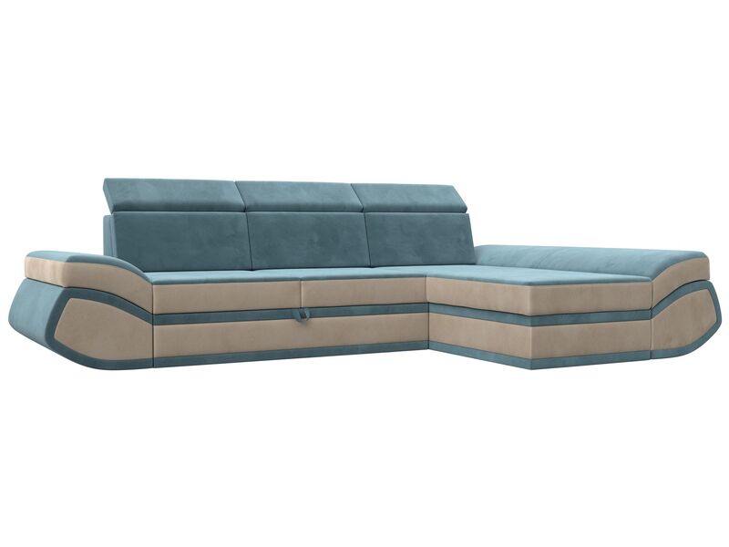 Диван угловой Лига-032 правый угол, Велюр, Seven 113 бирюзовый;Seven 729 бежевый