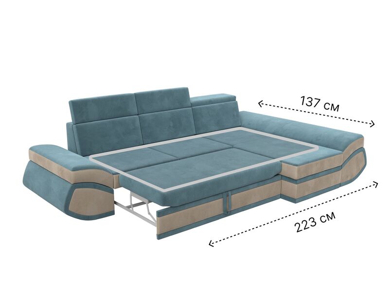 Диван угловой Лига-032 правый угол, Велюр, Seven 113 бирюзовый;Seven 729 бежевый