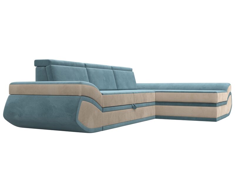 Диван угловой Лига-032 правый угол, Велюр, Seven 113 бирюзовый;Seven 729 бежевый