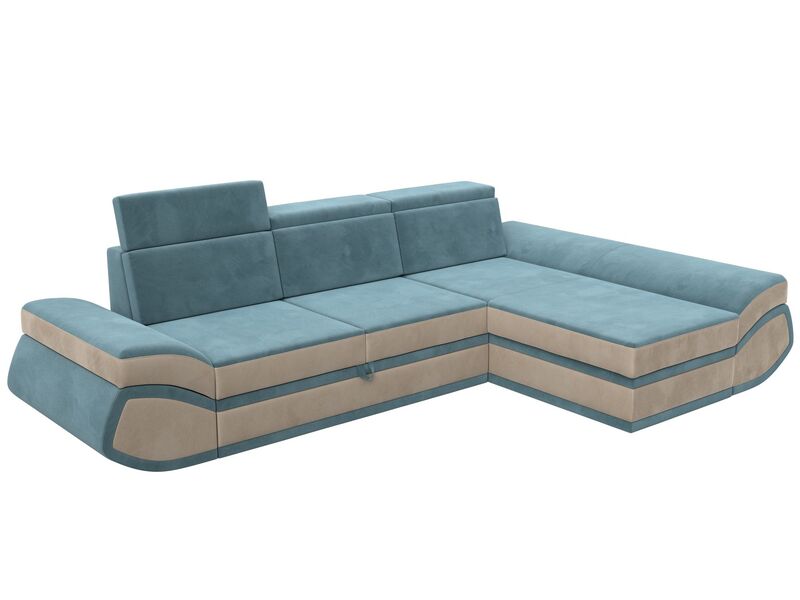 Диван угловой Лига-032 правый угол, Велюр, Seven 113 бирюзовый;Seven 729 бежевый