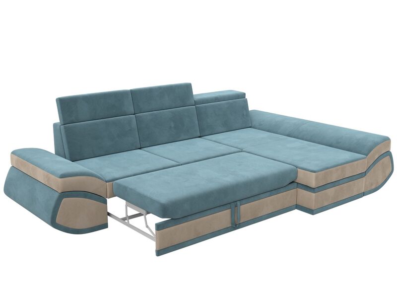Диван угловой Лига-032 правый угол, Велюр, Seven 113 бирюзовый;Seven 729 бежевый