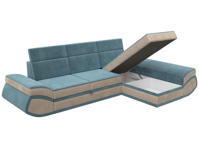 Диван угловой Лига-032 правый угол, Велюр, Seven 113 бирюзовый;Seven 729 бежевый