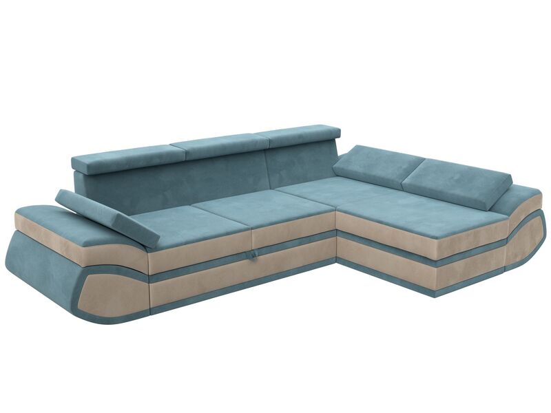 Диван угловой Лига-032 правый угол, Велюр, Seven 113 бирюзовый;Seven 729 бежевый
