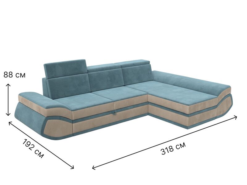 Диван угловой Лига-032 правый угол, Велюр, Seven 113 бирюзовый;Seven 729 бежевый