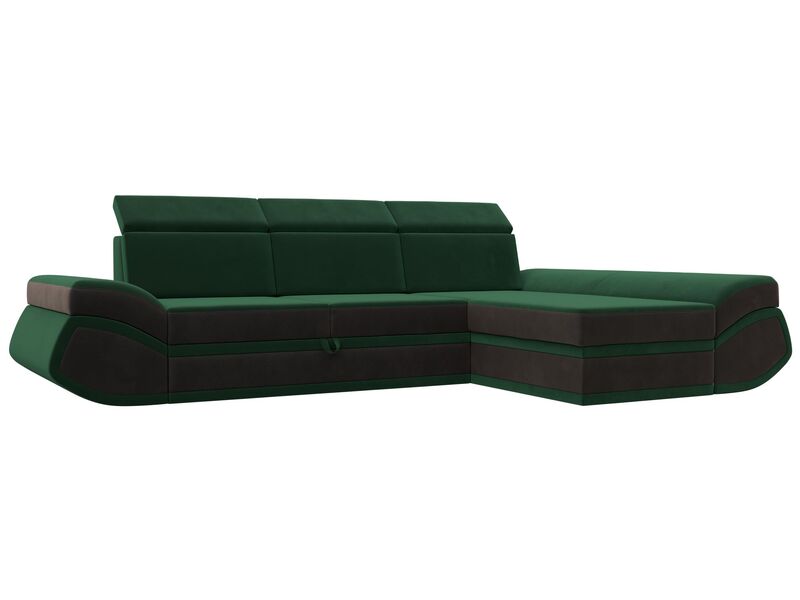 Диван угловой Лига-032 правый угол, Велюр, Seven 626 зеленый;Seven 727 коричневый