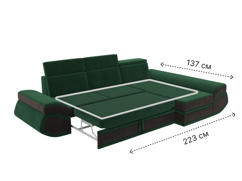 Диван угловой Лига-032 правый угол, Велюр, Seven 626 зеленый;Seven 727 коричневый
