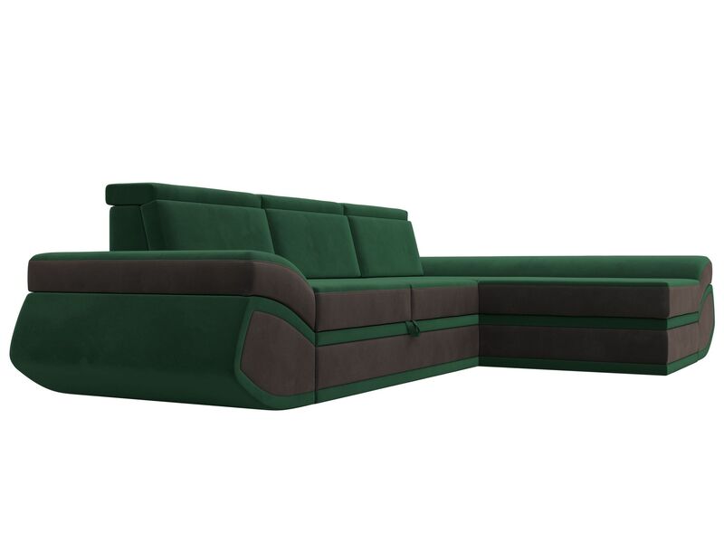 Диван угловой Лига-032 правый угол, Велюр, Seven 626 зеленый;Seven 727 коричневый
