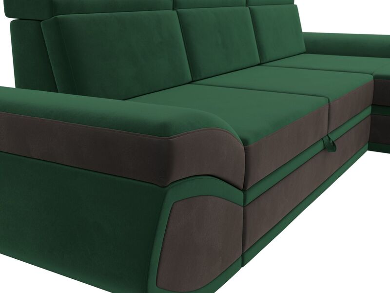 Диван угловой Лига-032 правый угол, Велюр, Seven 626 зеленый;Seven 727 коричневый