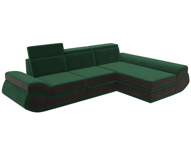 Диван угловой Лига-032 правый угол, Велюр, Seven 626 зеленый;Seven 727 коричневый