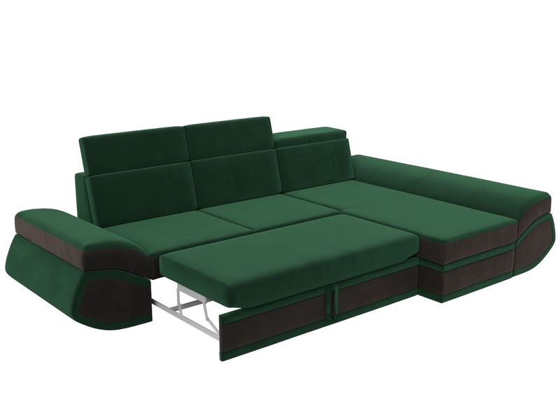 Диван угловой Лига-032 правый угол, Велюр, Seven 626 зеленый;Seven 727 коричневый